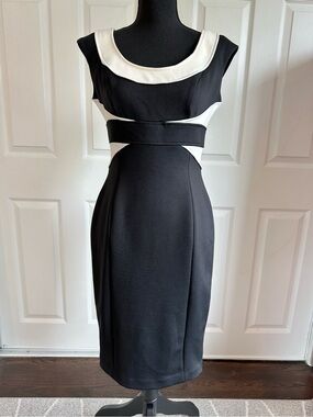 Maggy London Black and Ivory Stretch Cocktail Dress